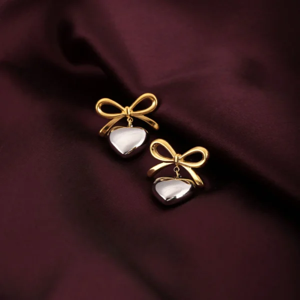 Two Toned Bow Heart Danglers - Image 3