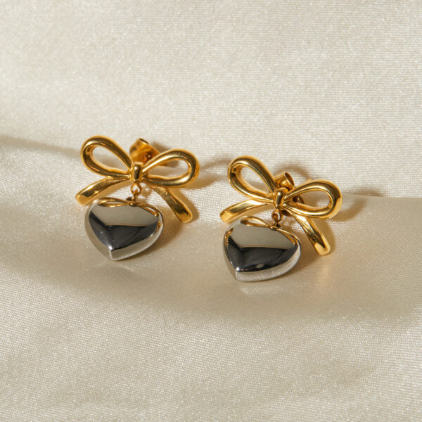Two Toned Bow Heart Danglers
