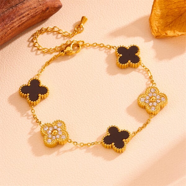 Diamante Clover Bracelet Onyx