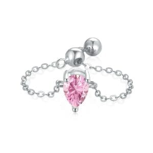 Pink diamond teardrop Chain Ring