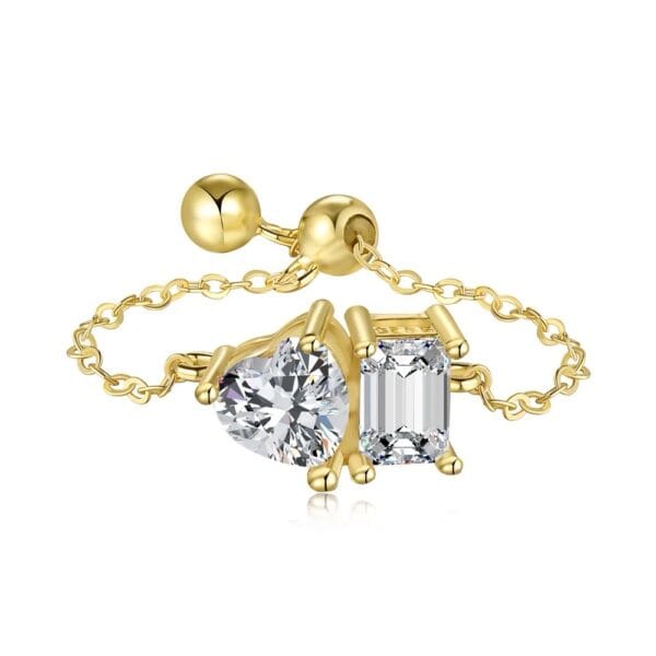 Toi et Moi Chain Ring in Heart and Emerald Cut